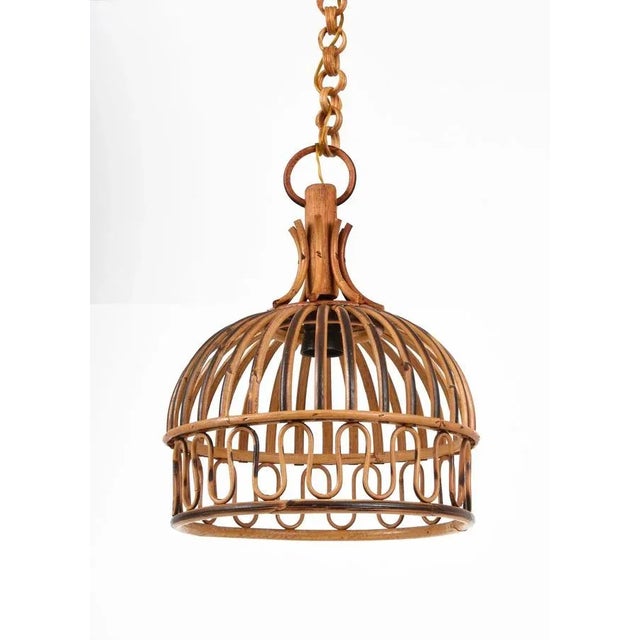 Mid-Century Italian French Riviera Bambo & Rattan Round Pendant Lamp, 1960s For Sale - Image 8 of 18