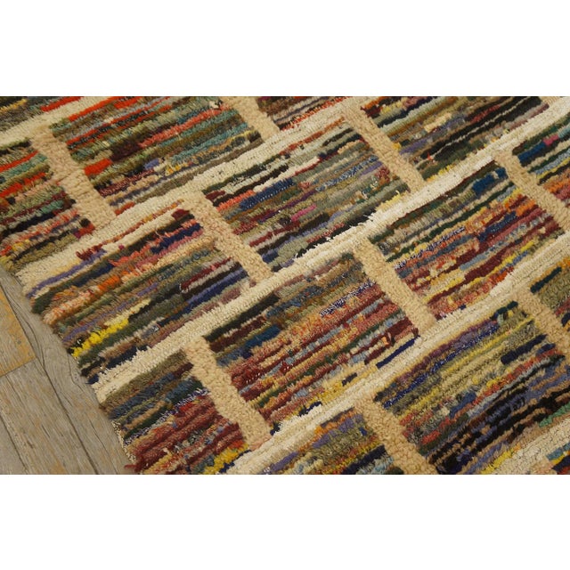 Brown 1930s Multicolor Geometric Folk Art Antique American Hooked Rug 3'3" X 3'10" Handknotted Wool Carpet For Sale - Image 8 of 11