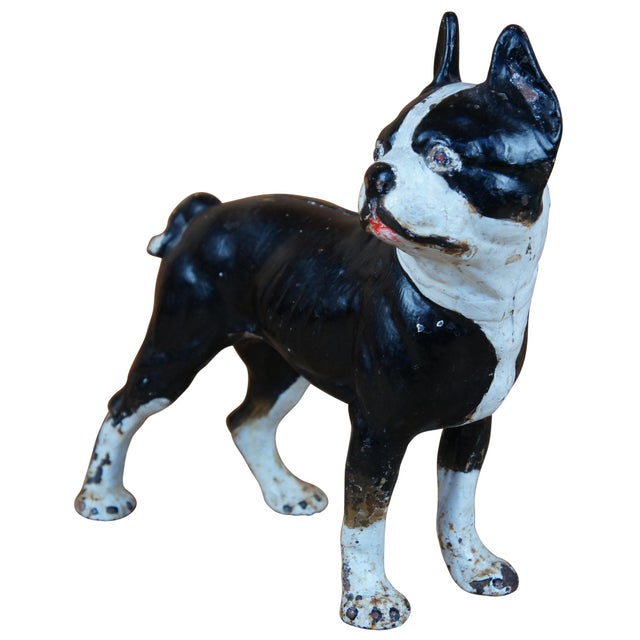 Antique Late 19th Century Hubley Cast Iron Boston Terrier Bulldog Dog