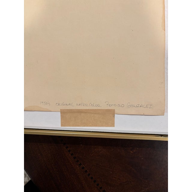 Tan Original Watercolor by Ramiro Gonzalez, C. 1950s For Sale - Image 8 of 9