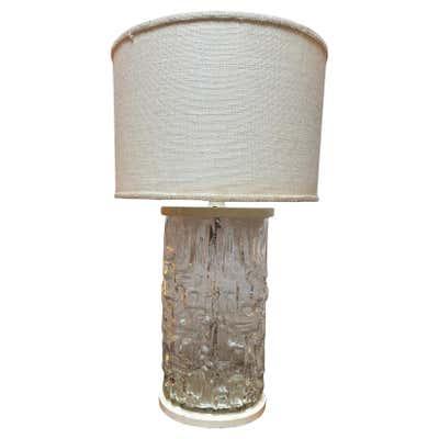 Large Swedish Molded Glass Table Lamp. Base measures 10" wide and 8" deep. Overall when a shade is placed on Lamp it...