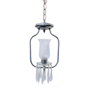 1950s Colonial Revival Style Pendant Fixture With Etched Glass Shade