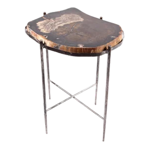 Living Edge Petrified Wood Top W Iron Stand Accent Table or Side Table 49