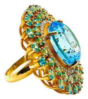 Bochic "Orient" Vintage Diamond & Multi Blue Topaz Ring Set In 18K Gold & Silver
