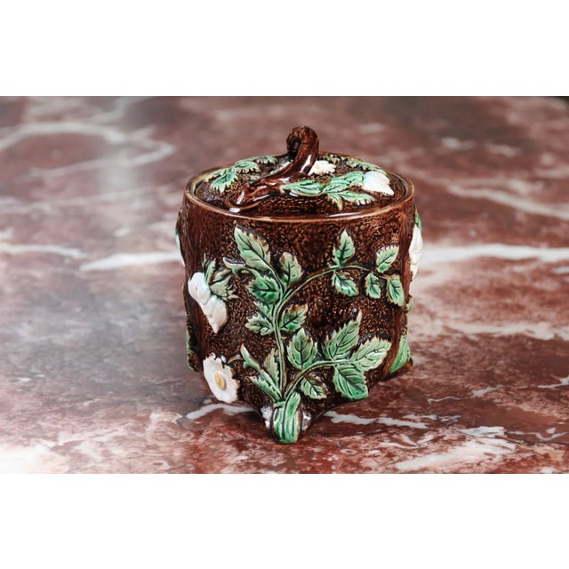French 19th Century Brown Majolica Lidded Jar with Moulded Floral Décor For Sale - Image 9 of 12