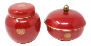 Vintage Cinnabar and Gold Porcelain Jars - Set of 2