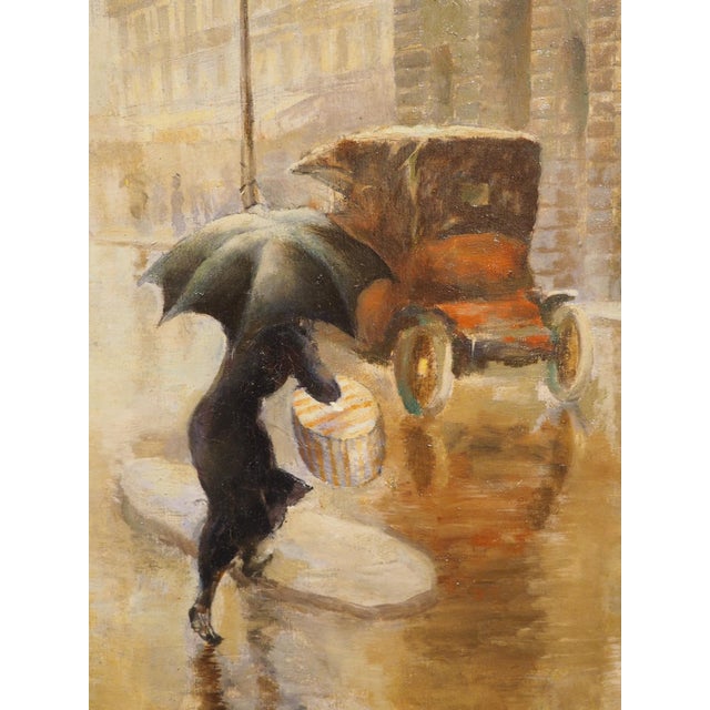 Antique Parisian Street Scene Oil on Canvas Painting of Porte Saint-Martin, 1913 For Sale - Image 9 of 16
