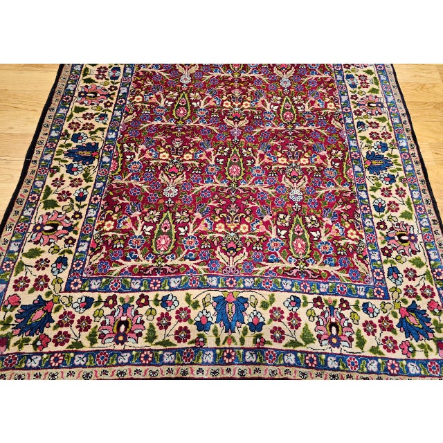 Vintage Persian Tabriz Area Rug, Hand-Knotted Wool, All Over Tree of Life Pattern, Magenta & Yellow, 5x7 For Sale - Image 11 of 16
