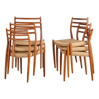 Model 78 Dining Chairs in Teak with Paper Cord Weave by Niels O. Møller for j.l. Møllers, Denmark, 1960s, Set of 6 For Sale