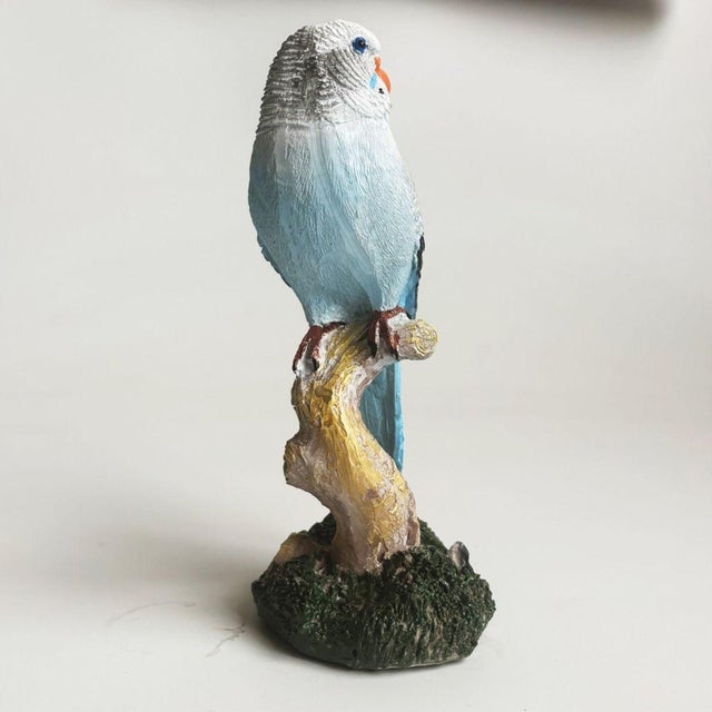 Pair of Resin Parakeet Figurines – 6.1" Realistic Bird Sculptures on Branches For Sale - Image 15 of 16