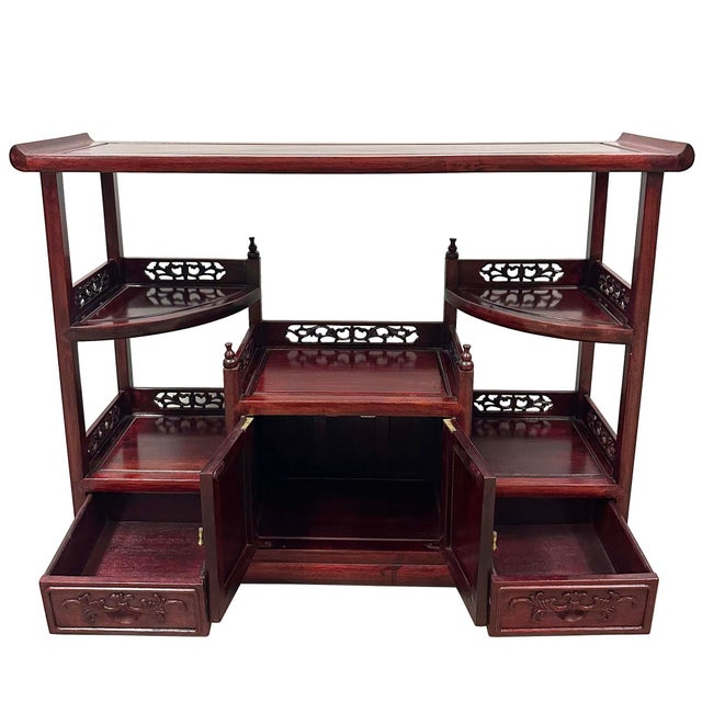 Chinese Vintage Chinese Intricate Carved Hardwood Curio Cabinet, Display Shelve For Sale - Image 3 of 12