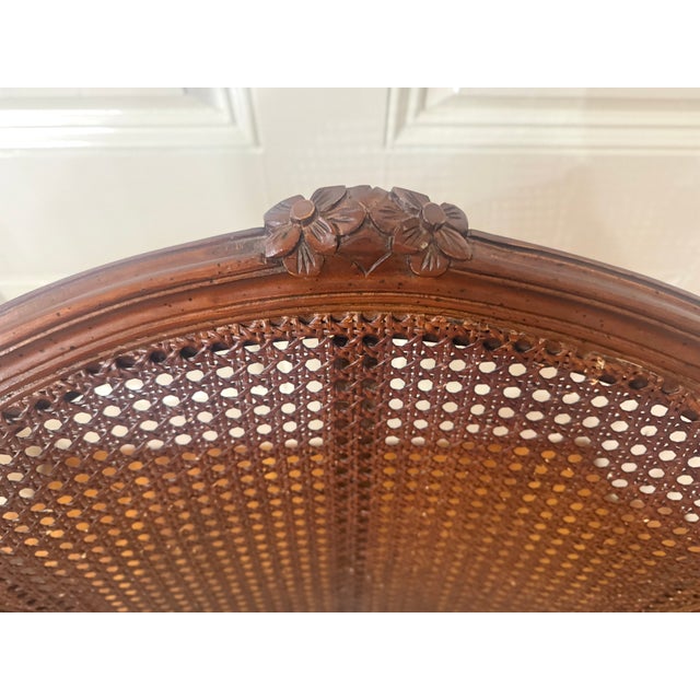 1990s Louis XV Style Carved Walnut Bergère Armchair With Cane Back, Boston Design Center For Sale - Image 15 of 17