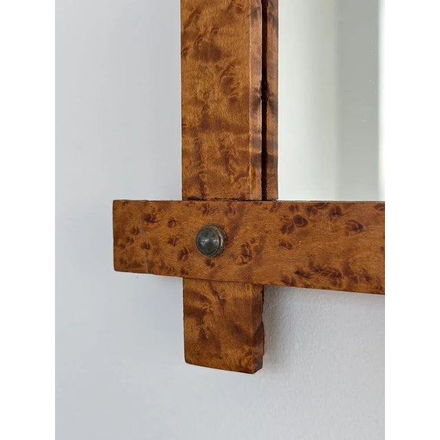 Brown Antique Solid Birdseye Maple Framed Mirror With Crosshatch Corners, Circa Early 20th Century For Sale - Image 8 of 12