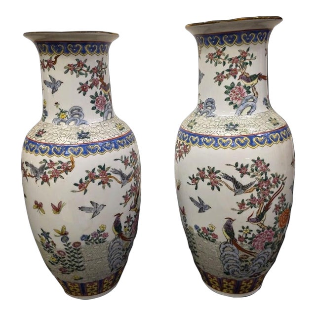 Pair of Chinese Famille Rose ‘Pheasant and Peony’ Vases For Sale