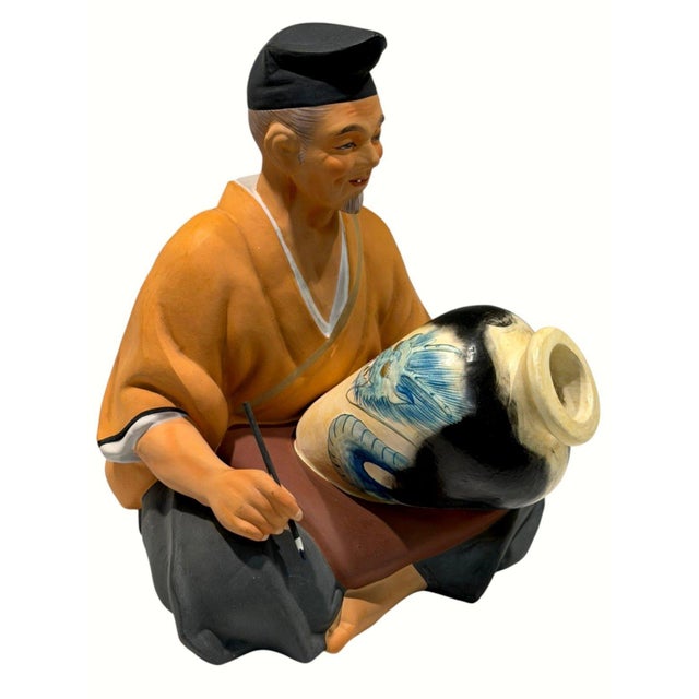 Japanese Vintage Hakata Urasaki Japanese Pottery Painter Clay Doll Figurine 8" Japan For Sale - Image 3 of 10