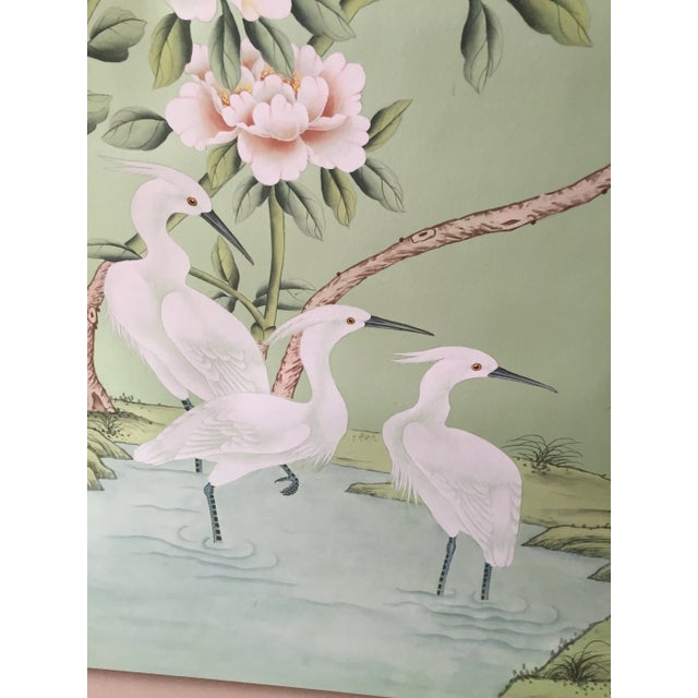 Green Hand-Painted Chinoiserie Peacock & Floral Wall Mural Panel, Luxury Oriental Wallpaper Art, Unframed, For Sale - Image 8 of 11