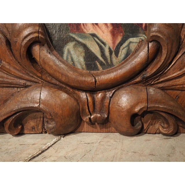 17th Century French Carved Oak Cartouche Panel With Portrait Painting For Sale - Image 12 of 12
