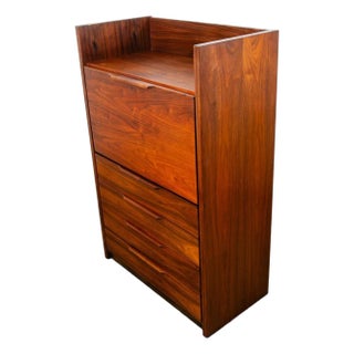 1960s Mid Century Modern Secretary Desk Chest Barzilay Walnut Wood 4 Drawer Vintage For Sale