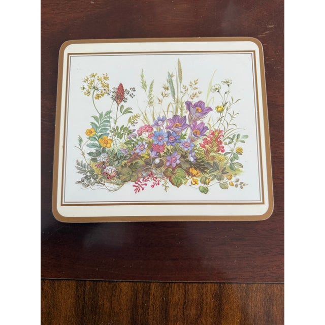Ivory 1980s 6 Floral Cork Table Mats For Sale - Image 8 of 9