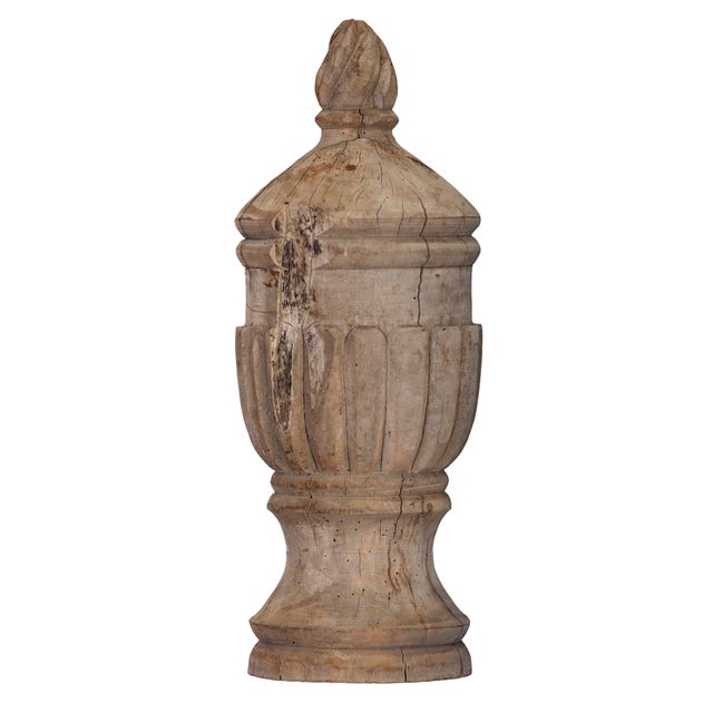 Wood Antique Distressed Architectual Wood Finial For Sale - Image 7 of 10