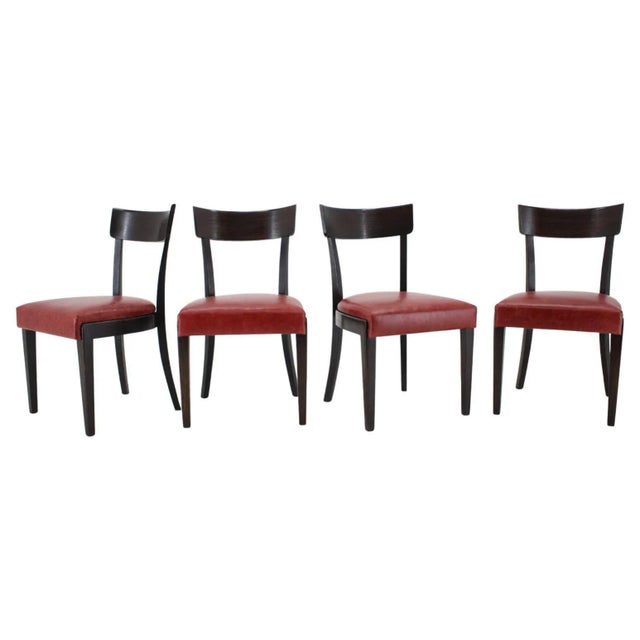 Red Leather Dining Chairs for UP, Czechoslovakia, Set of 4, 1950s For Sale - Image 13 of 13