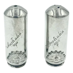 1940s Pair of Salt & Pepper Shakers Trench Art Sterling Silver Australian Wwi Wwii