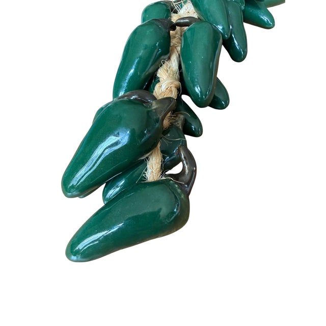 Vintage Handcrafted 26 Green Chili Pepper Ceramic Ristra Spanich For Sale - Image 4 of 10
