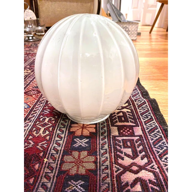 Vintage Art Deco White Milk Glass Round Ribbed Melon Pattern Globe Lamp