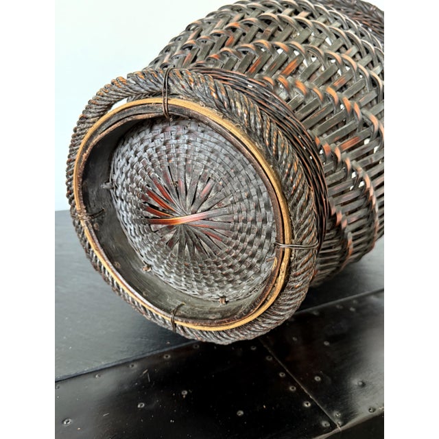 Extraordinary Smoke Bamboo Basket with Wisteria Root Handle Meiji Period For Sale - Image 9 of 14