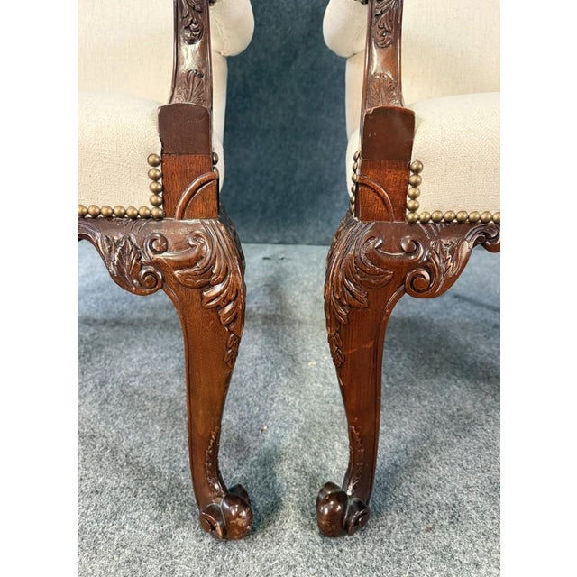 Late 20th Century Pair of Baker Furniture Stately Homes Gainsborough Arm Chairs in White For Sale In Raleigh - Image 6 of 17