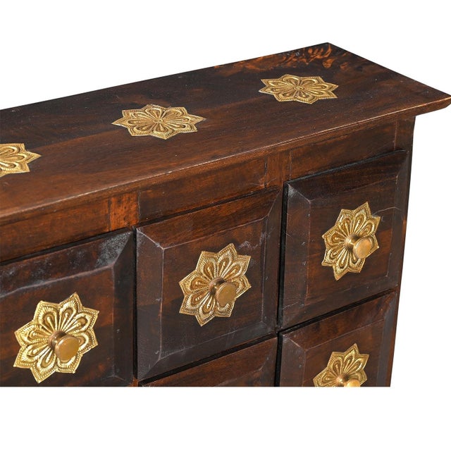Indian 1990s Solid Wood Narrow Chest of Drawers With Brass Accents For Sale - Image 3 of 5