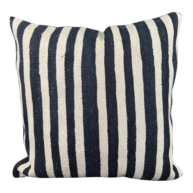 Turkish Hemp Pillow Cushion Natural Beige Black Pillow Cushion Cover 24"x24" For Sale