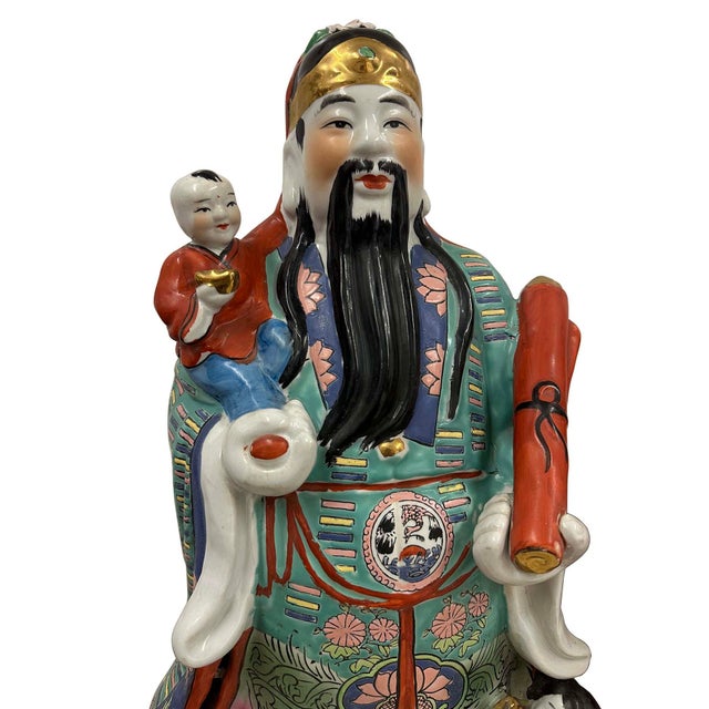 Chinese Huge Set of 3 Vintage Chinese Fu Lu Shou Feng Shui Trio Gods Figurines Statues For Sale - Image 3 of 16