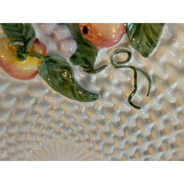 Late 20th Century 17” Majolica Basketweave Bowl With Handpainted Fruit Made in Italy For Sale - Image 9 of 12