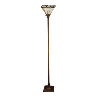 1970s Arts & Crafts Style Stained Glass Torchiere Floor Lamp For Sale