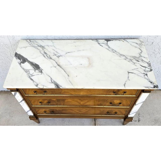 Mid 20th Century Mid Century Louis XVI Maison Jansen Style Marble Top Commode Dresser Sideboard For Sale - Image 5 of 15