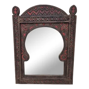 Medium Vintage Moroccan Wooden Frame Mirror / Berber Style Distressed