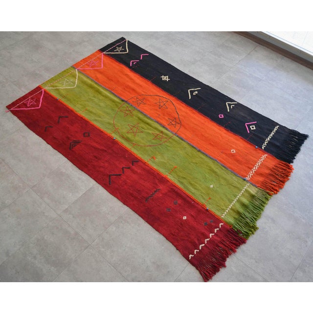 Vintage Turkish Rug Hand Woven Tribal Kilim Tapestry Area Rug Wall Decor - 4′2″ × 6′4″ For Sale - Image 9 of 13