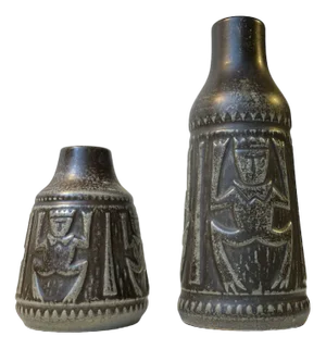 Danish Modern Ceramic Vases with Trolls by Johgus, 1970s, Set of 2