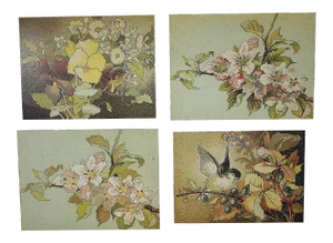 Antique 19th C Lithographs-Bouquets-Set of 4