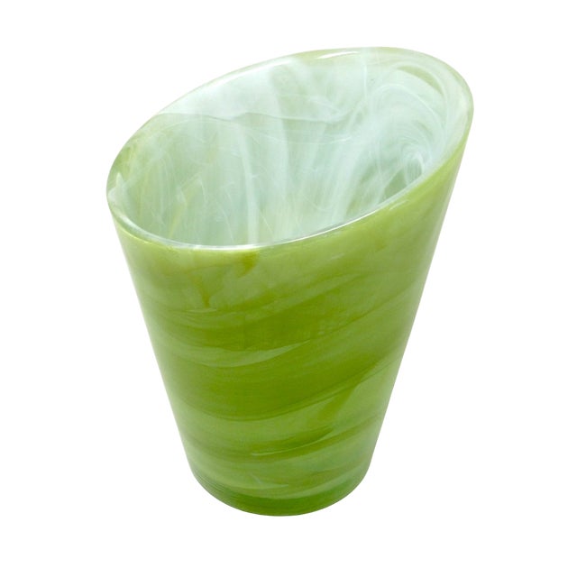 Mid-Century Modern Sea Glasbruk "Candy" Vase in Green and White Glass For Sale - Image 3 of 8