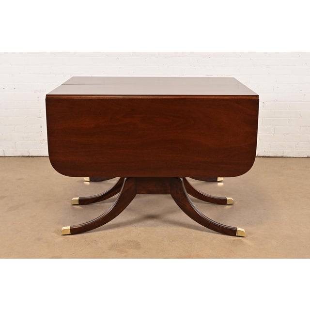 Drexel Regency Carved Mahogany Drop-Leaf Triple Pedestal Extension Dining Table, Newly Refinished For Sale - Image 13 of 17