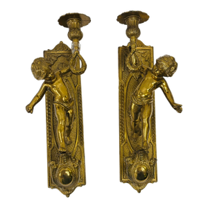 Pair of Antique Baroque Gilded Bronze Angel Sconces, France, 1920s (2)