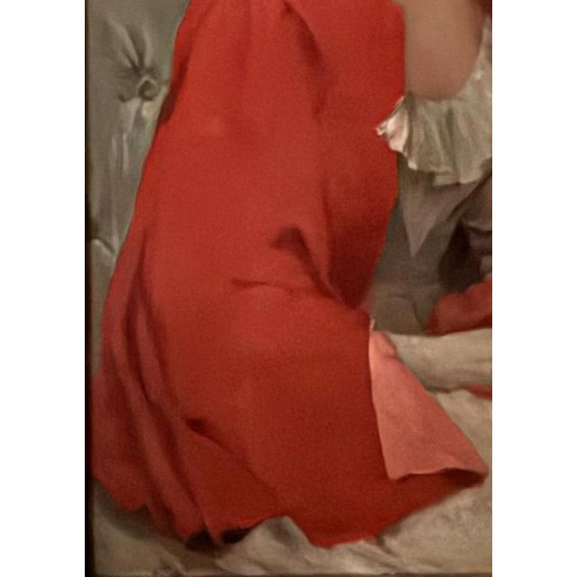 1900s 42" Signed William Henry Hyde Ana Gilded Age Oil Portrait, Socialite in Red Cloak and Ostrich Fan, Antique Gold Frame, Museum Quality For Sale - Image 10 of 18