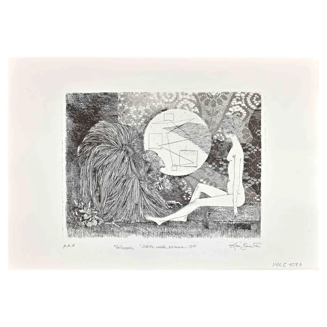 Leo Guida, Sybil, Veiled, Monkey, Etching, 1971 For Sale