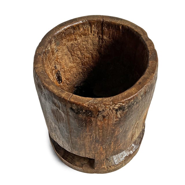 Indian Vintage Wood Rustic Pestle Pot For Sale - Image 3 of 4