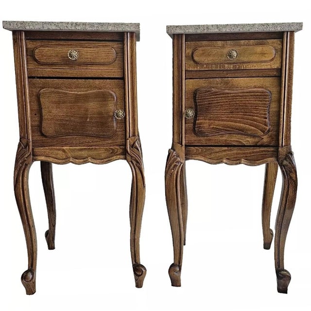 French Antique 1920s Pair of Vintage French Nightstands, Bedside or End Tables For Sale - Image 3 of 12
