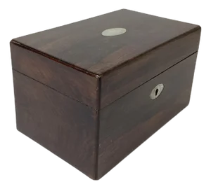 Antique English Rosewood Tea Caddy Box With Mother of Pearl