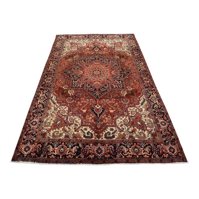 Heriz Rug 8’4” X 12′ Red Wool Vintage Tribal Hand-Knotted Oriental Carpet For Sale