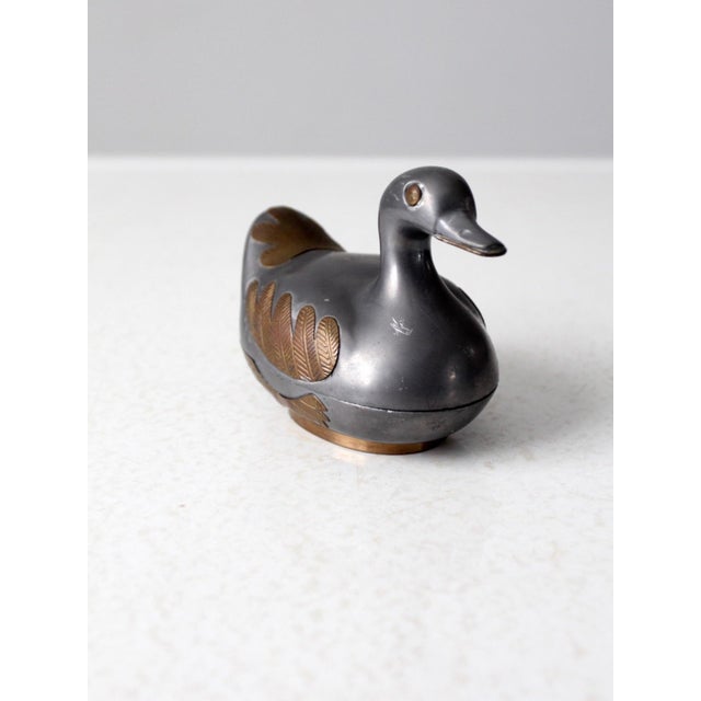 Mid-Century Modern Vintage Pewter and Brass Duck Trinket Box For Sale - Image 3 of 12